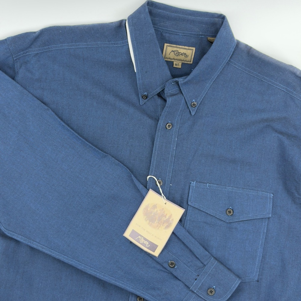 NEW Roper Mens Button Down‎ Shirt Long Sleeve Blue M/L Two Pocket Work Casual
